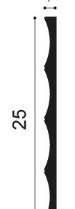 Flexible Orac Flowing Wave Wall Covering Profile Cross section profile of flexible Orac 3D wall covering with flowing curved wave design measuring 25mm x 15mm