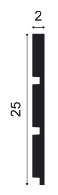 Cross section profile of flexible Orac 3D wall covering with wide horizontal band design measuring 25mm x 20mm