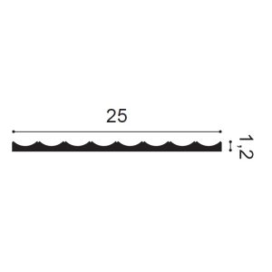 Orac W212 panel moulding cross section showing shallow scalloped profile 25mm wide by 12mm projection