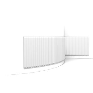 Flexible Orac 3D wall covering with vertical fluted design installed around a curved wall