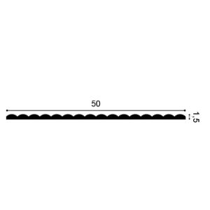 Orac W215 panel moulding cross section with small rounded scallop profile 50mm wide by 15mm projection