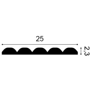 Orac W218 panel moulding cross section with deep rounded scallop profile 25mm wide by 23mm projection