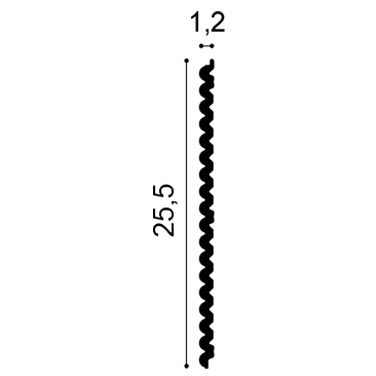 Cross section profile of flexible Orac 3D wall covering with fine ribbed texture measuring 25.5mm x 12mm