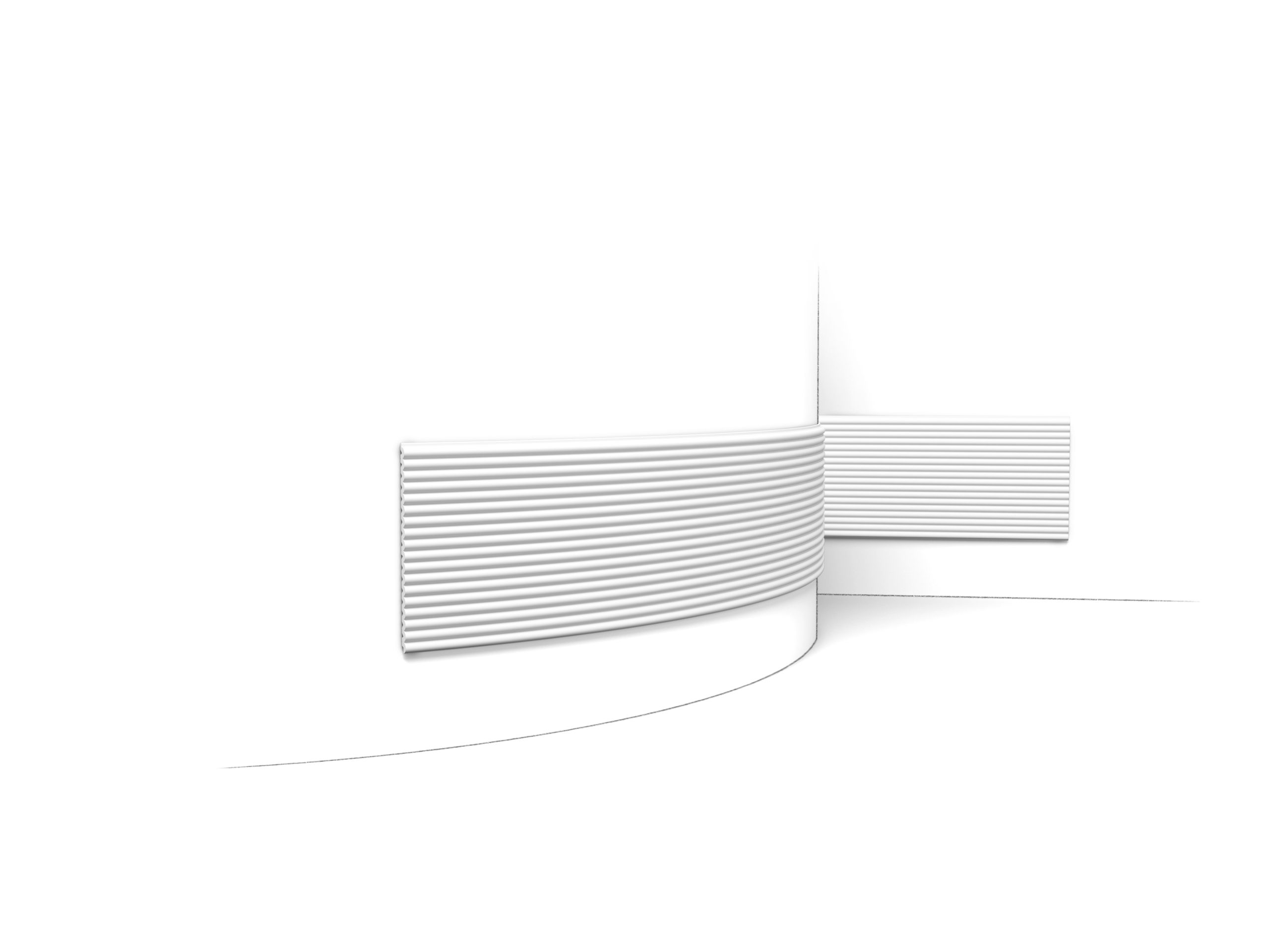 Flexible Orac 3D wall covering with fine horizontal ribbed texture installed around a curved wall