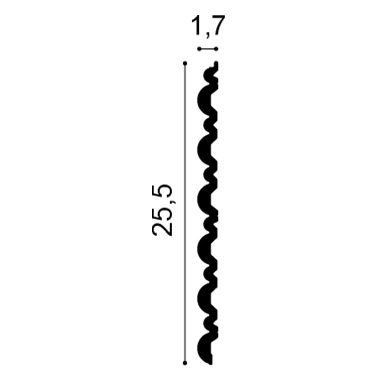 Cross section profile of flexible Orac 3D wall covering with rounded ribbed texture measuring 25.5mm x 17mm