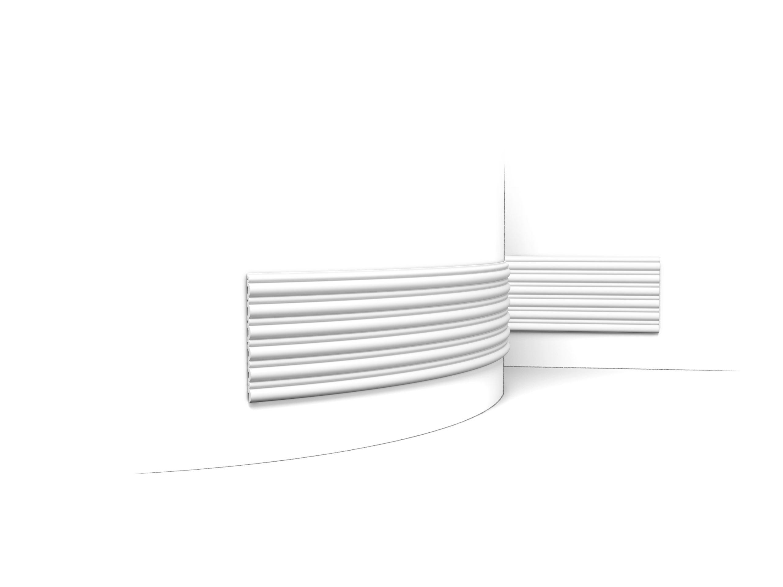 Flexible Orac 3D wall covering with horizontal linear ribbed design installed around a curved wall feature