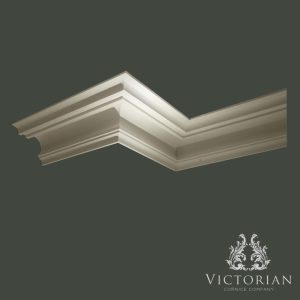 Victorian Cornice Company C132 handmade plaster swan neck cornice featuring a classic cyma profile with elegant stepped detailing.