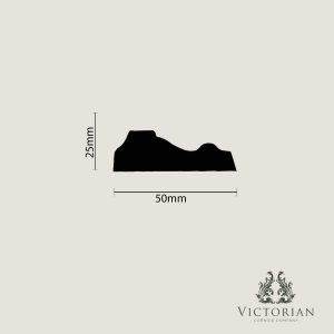 P17 handmade plaster dado rail profile dimensions showing a 50mm projection and 25mm height.