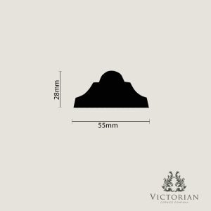 P18 handmade plaster dado rail profile dimensions showing a 55mm projection and 28mm height.