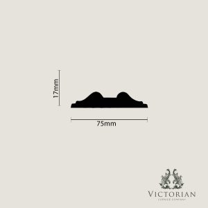 P23 handmade plaster dado rail profile dimensions showing a 75mm projection and 17mm height.