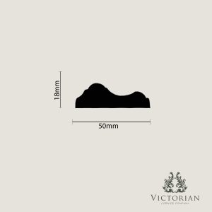 P30 handmade plaster dado rail profile dimensions showing a 50mm projection and 18mm height.