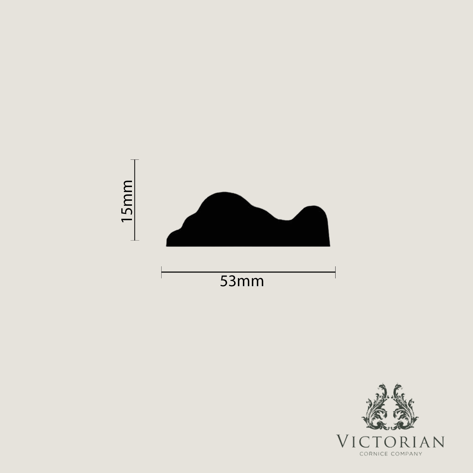 P31 handmade plaster dado rail profile dimensions showing a 53mm projection and 15mm height.