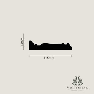 P36 handmade plaster dado rail profile dimensions showing a 115mm projection and 23mm height.