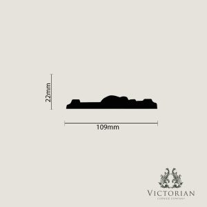 P38 handmade plaster dado rail profile dimensions showing a 109mm projection and 22mm height.