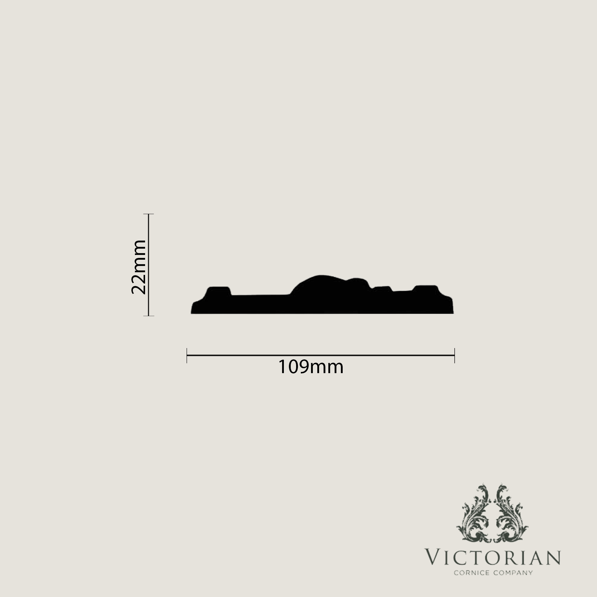 P38 handmade plaster dado rail profile dimensions showing a 109mm projection and 22mm height.