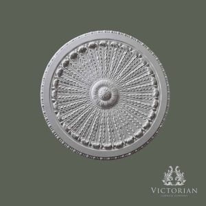 R12 handmade plaster ceiling rose with finely detailed radiating leaf design and decorative centre, 735mm diameter.