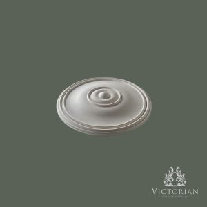 R14 Plaster Ceiling Rose – Side View Side view of R14 handmade plaster ceiling rose with concentric ring design, 390mm diameter