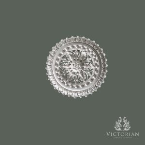 Front view of the R18 handmade plaster ceiling rose featuring an openwork floral centre, bead border and decorative leaf pattern.