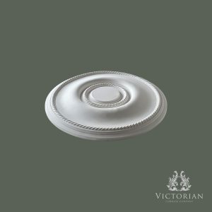 R22 plaster ceiling rose 372mm side profile showing rope edge detail and shallow depth