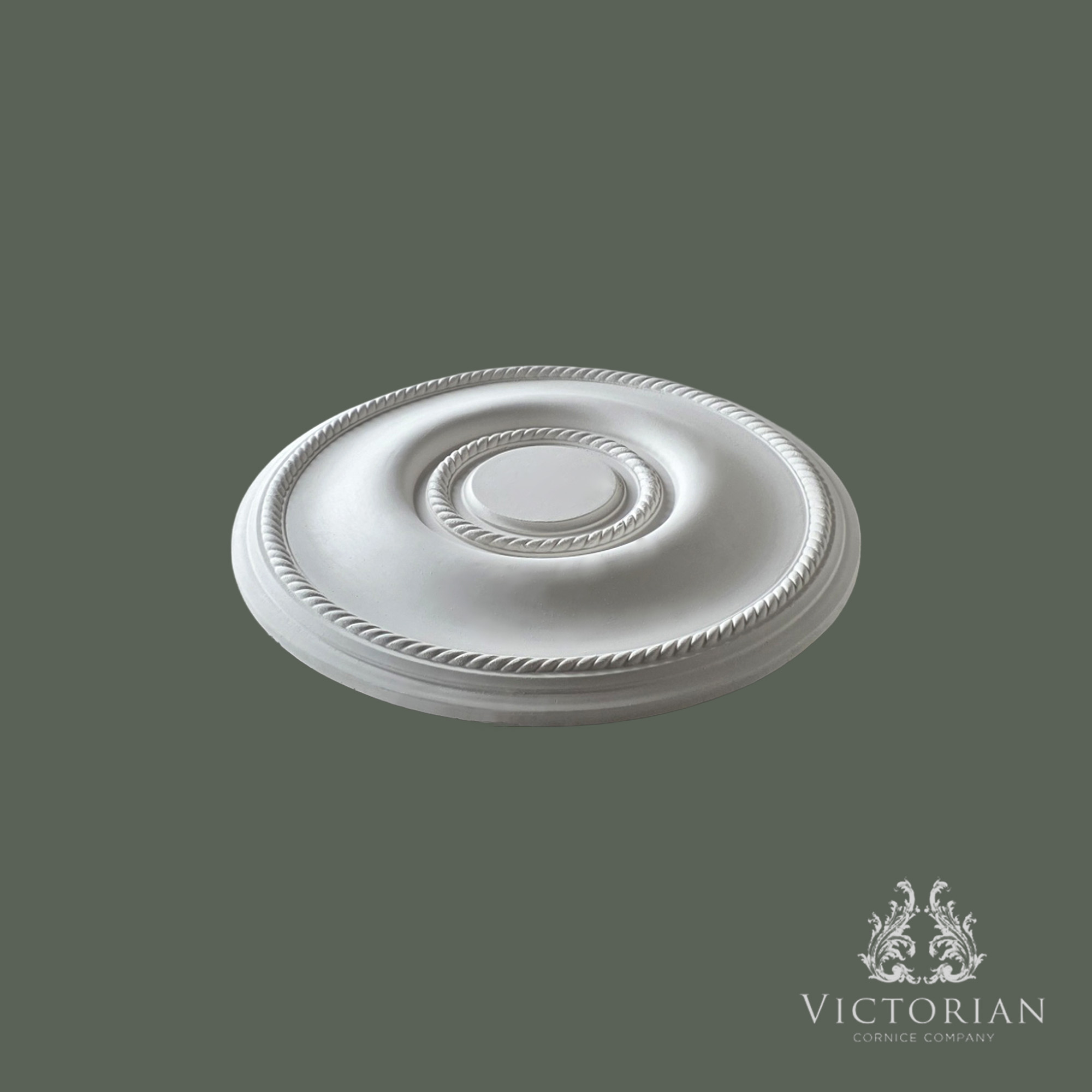 R22 plaster ceiling rose 372mm side profile showing rope edge detail and shallow depth