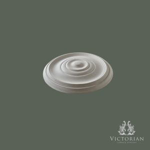 Side profile of the R26 handmade plaster ceiling rose showing its smooth stepped profile, gentle projection and concentric ring design.
