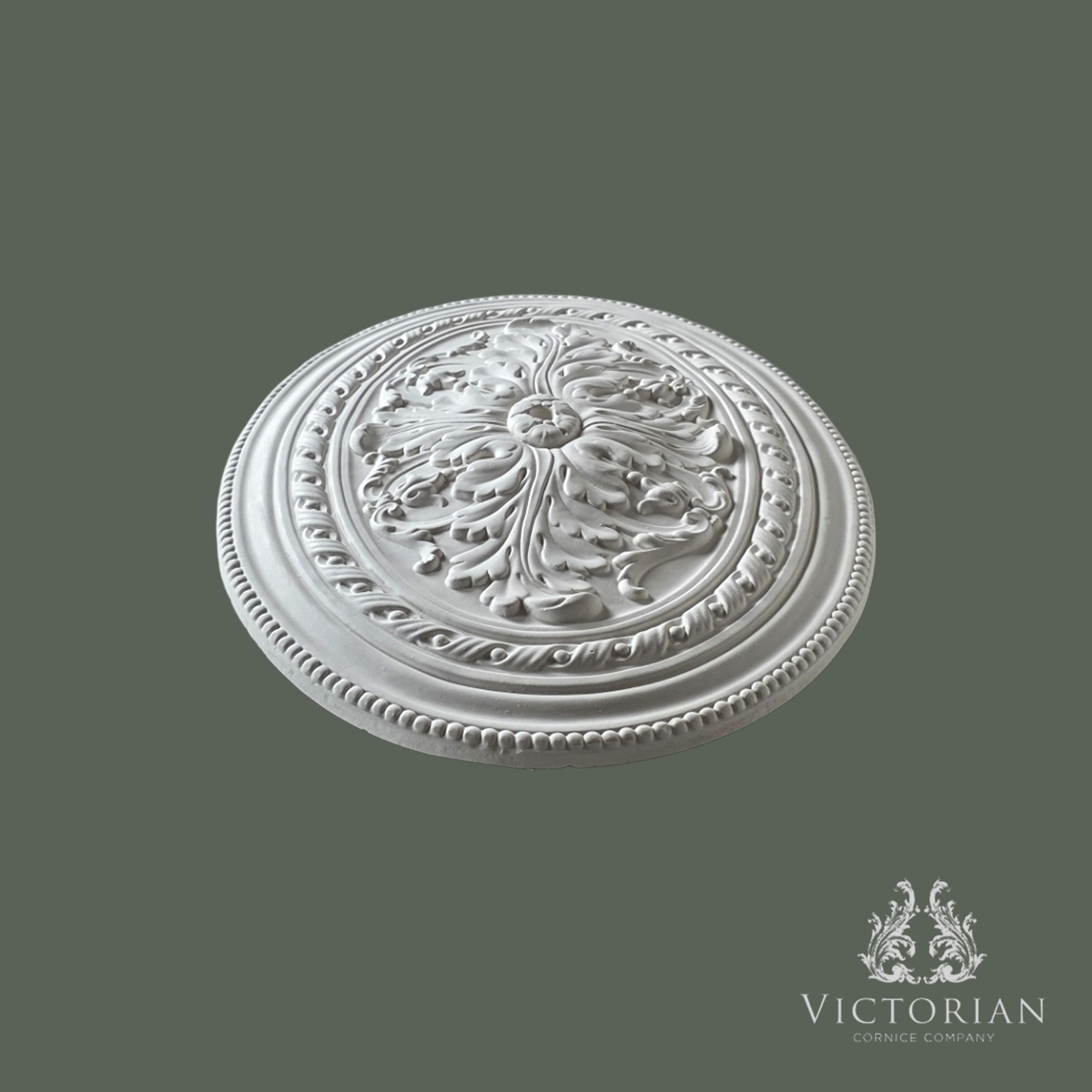 R27 plaster ceiling rose 530mm oval side profile showing ornate leaf detail and depth