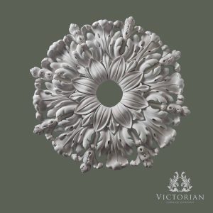 R28 handmade multi-piece plaster ceiling rose with layered acanthus leaves and floral centre, 820mm diameter.