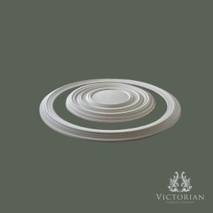 R3 Handmade Plaster Ceiling Rose & Ring – Side Profile Side profile of the R3 handmade plaster ceiling rose with separate outer ring, showing the layered concentric design and projection.