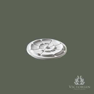 R30 plaster ceiling rose 200mm side profile showing shallow depth and petal detail