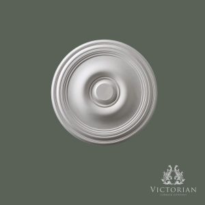 Front view of the R31 handmade plaster ceiling rose featuring a smooth stepped centre with concentric rings and a minimalist traditional design.