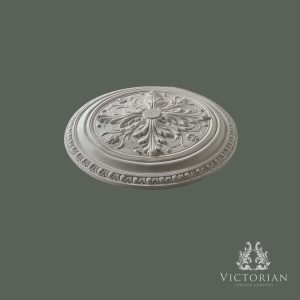 R35 Handmade Plaster Ceiling Rose – Side Profile Side profile of the R35 handmade plaster ceiling rose showing its raised acanthus leaf detailing, layered profile and decorative egg-and-dart border.