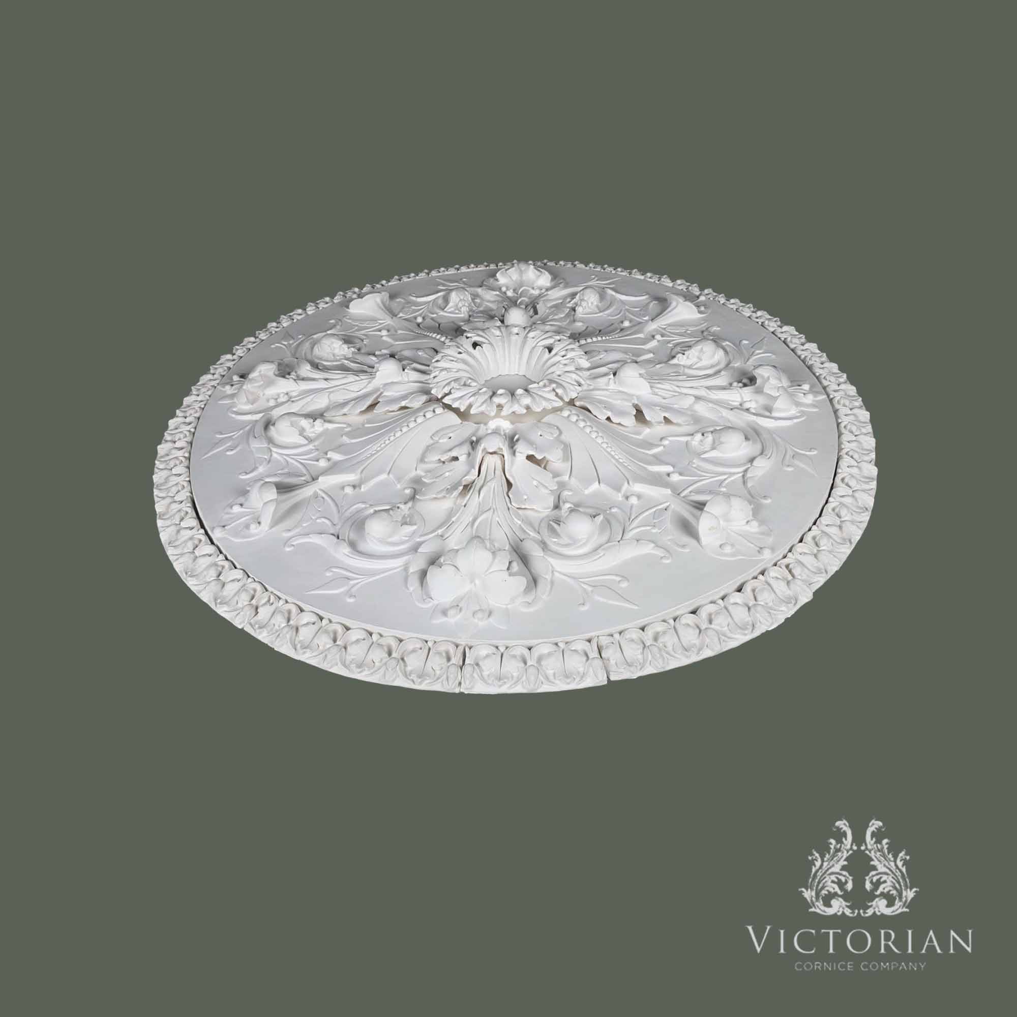 Side profile of the R37 multi-piece plaster ceiling rose showing its deep projection and detailed handcrafted relief.