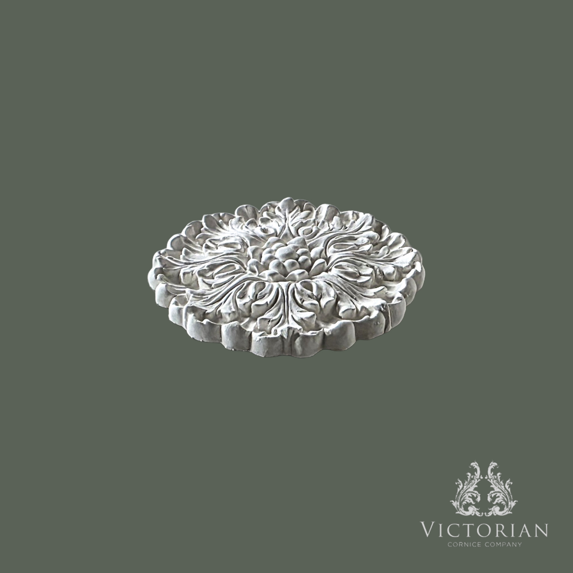 R38 plaster ceiling rose 257mm side profile showing floral depth detail