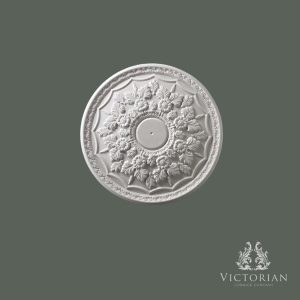 R39 handmade plaster ceiling rose featuring an elegant floral design with layered acanthus leaves and decorative border, 445mm diameter.