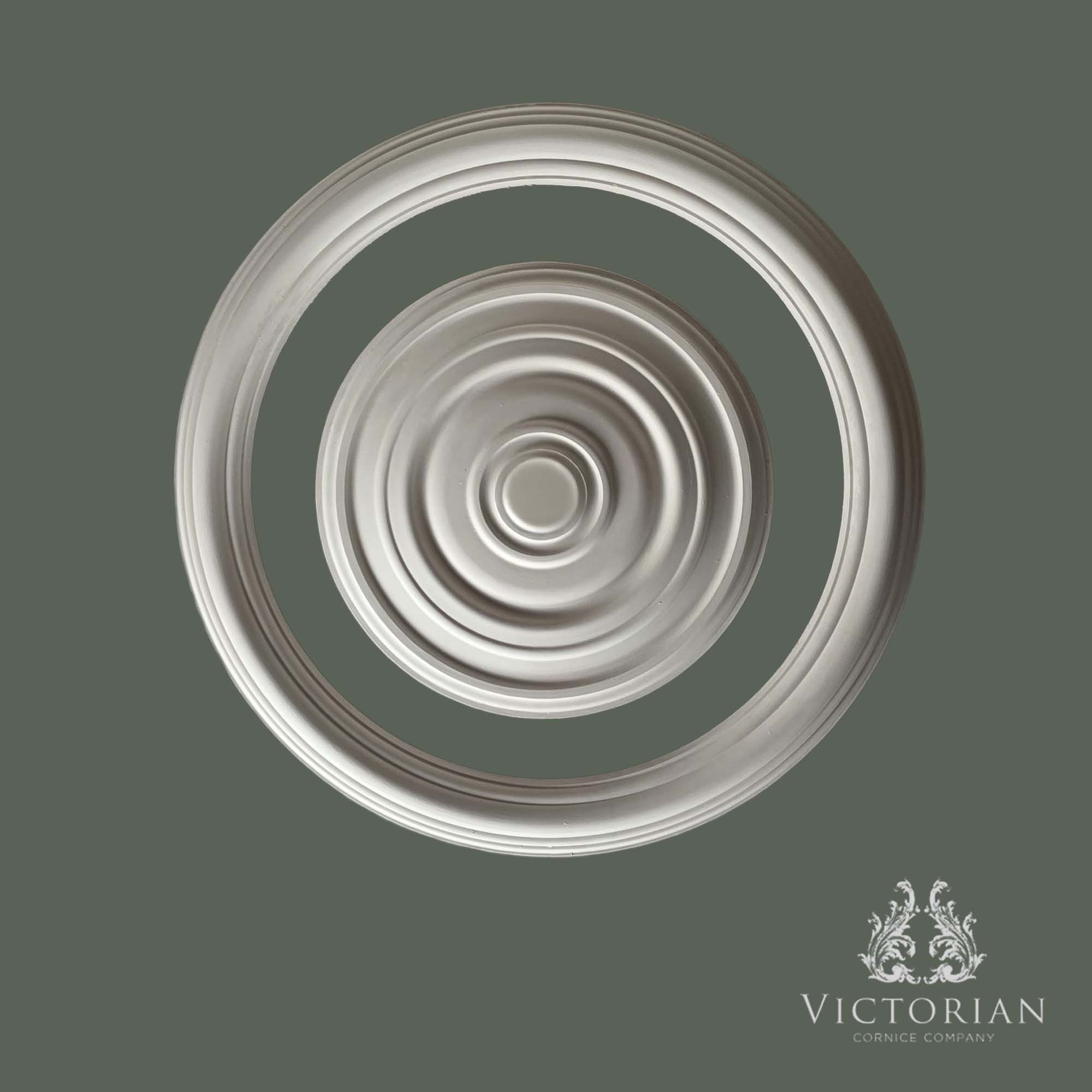 Front view of the R40 handmade plaster ceiling rose and matching ceiling ring set, featuring a classic concentric stepped design for elegant ceiling lighting.