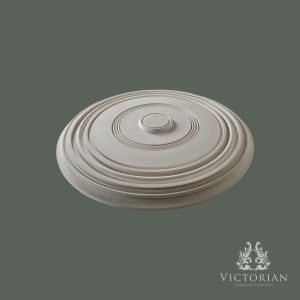 Side profile of the R43 handmade plaster ceiling rose showing its stepped concentric rings and gently raised centre.