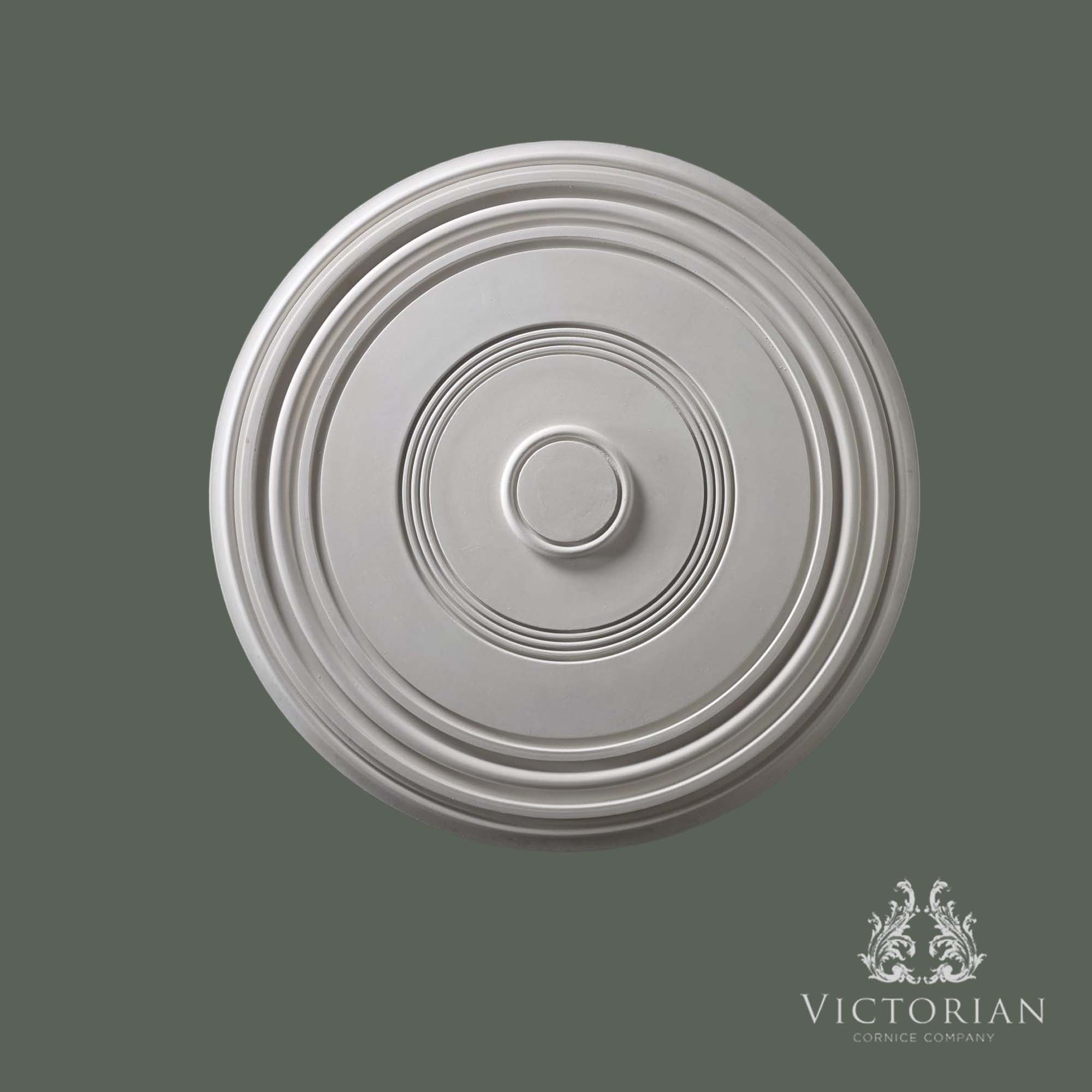 R43 handmade plaster ceiling rose with a simple concentric ring design and finely moulded centre, 687mm diameter.