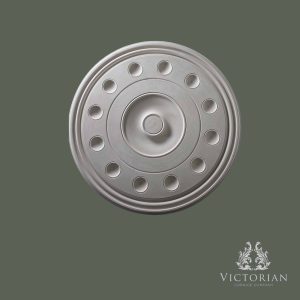 Front view of the R45 handmade plaster ceiling rose featuring a concentric stepped design with a decorative ring of recessed circular detailing.