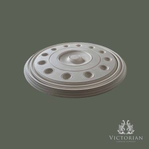 Side profile of the R45 handmade plaster ceiling rose showing its stepped concentric profile, recessed circular detailing and shallow projection.