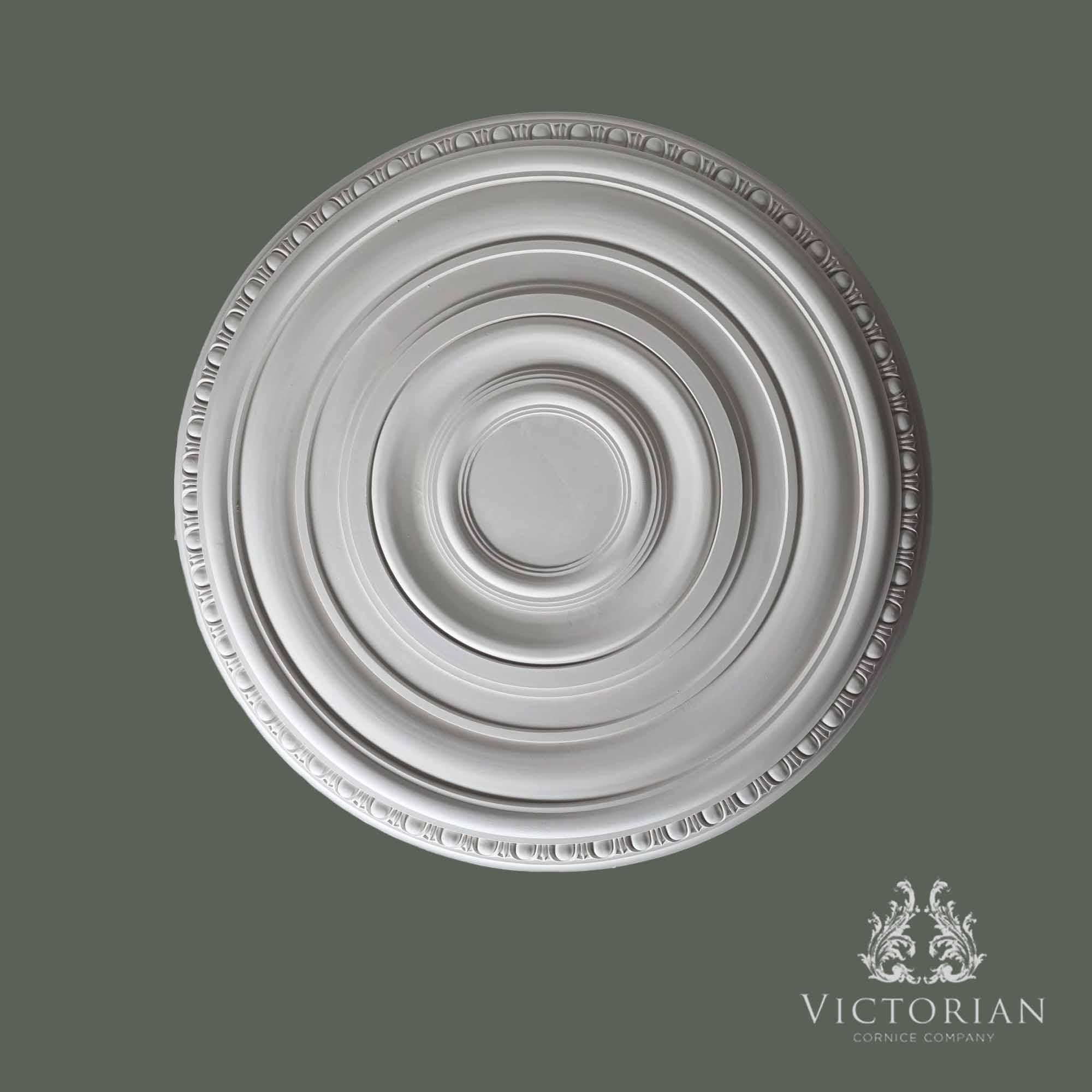 Front view of the R46 handmade plaster ceiling rose featuring a classic concentric stepped design with an elegant egg and dart outer border.