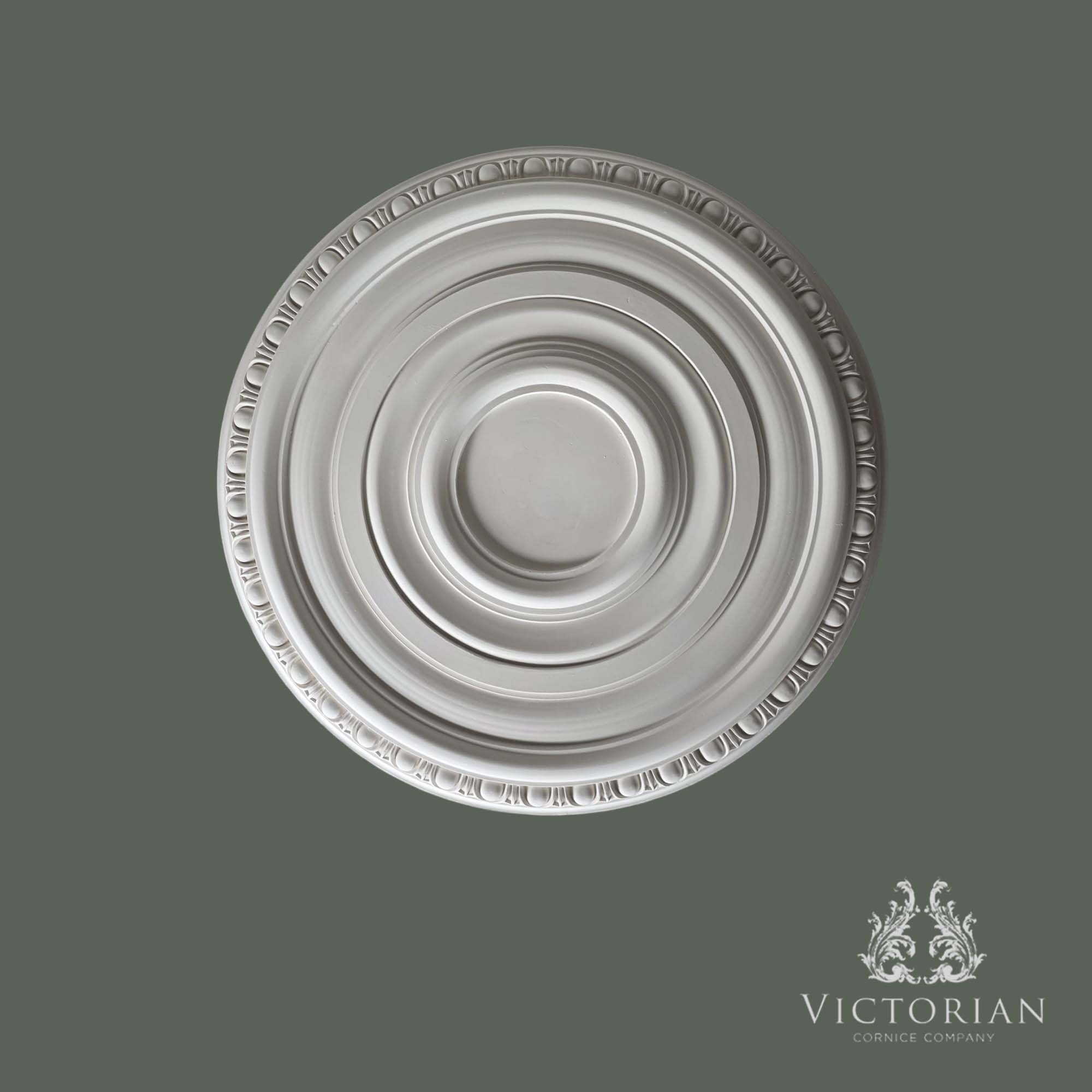 Front view of the R47 handmade plaster ceiling rose featuring a classic concentric stepped design with an elegant egg and dart border.
