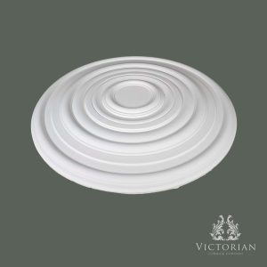 Side profile of the R48 plaster ceiling rose showing its layered concentric rings and smooth projection.