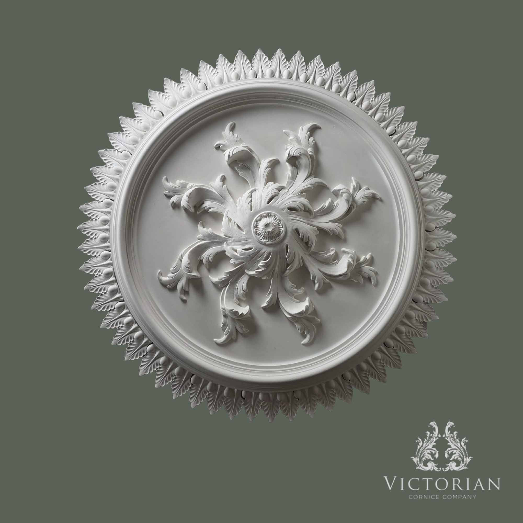 R49 handmade multi-piece plaster ceiling rose, 1000mm diameter, with decorative acanthus centre and leaf border.
