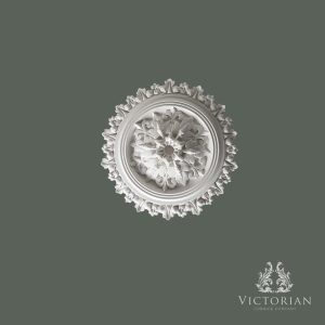 Front view of the R54 handmade plaster ceiling rose featuring a deeply detailed acanthus leaf centre surrounded by an ornate scrolling leaf border.