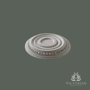 Side profile of the R6 handmade plaster ceiling rose showing its projection, layered concentric moulding and egg and dart border.