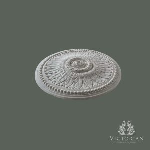 Side profile of the R61 plaster ceiling rose showing its handcrafted projection and detailed leaf design.