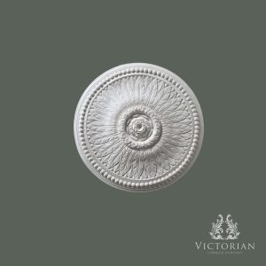 R61 handmade plaster ceiling rose with radiating leaf design, beaded border and decorative floral centre, 460mm diameter.