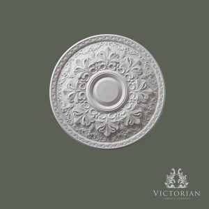 R62 handmade plaster ceiling rose with acanthus leaf detail, decorative floral border and ornate Victorian styling, 530mm diameter.