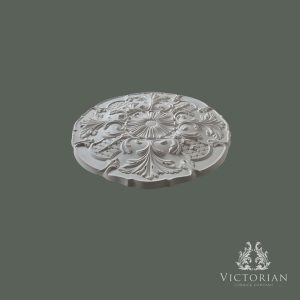 Side profile of the R63 plaster ceiling rose showing its handcrafted projection, layered acanthus leaf detailing and decorative profile.