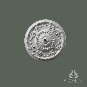 R64 handmade plaster ceiling rose with rope border, fluted centre and decorative scroll detailing, 450mm diameter.